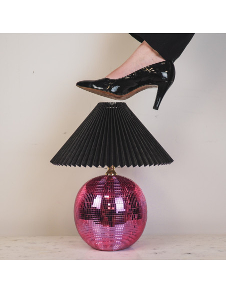 Pied de Lampe à poser Boule à facettes Hauteur 20 cm Miroir Rose Disco 