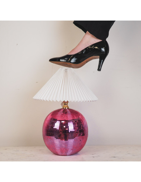 Pied de Lampe à poser Boule à facettes Hauteur 20 cm Miroir Rose Disco 