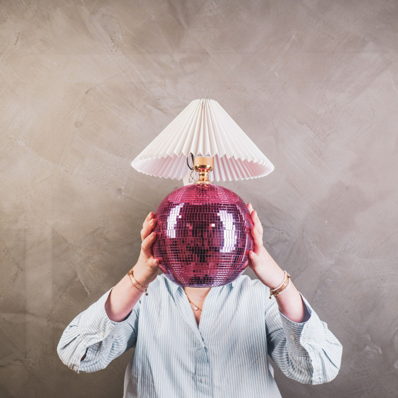 Pied de Lampe à poser Boule à facettes Hauteur 20 cm Miroir Rose Disco 