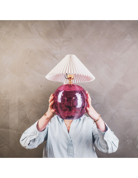 Pied de Lampe à poser Boule à facettes Hauteur 20 cm Miroir Rose Disco 