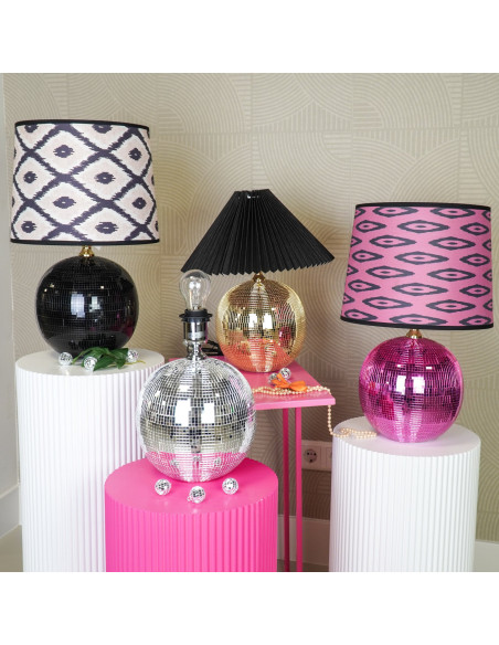 Pied de Lampe à poser Boule à facettes Hauteur 20 cm Miroir Rose Disco 