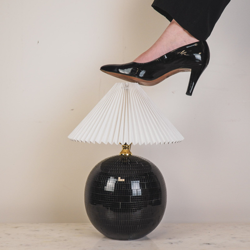 Pied de Lampe à poser Boule à facettes Hauteur 20 cm Miroir Noir Disco 