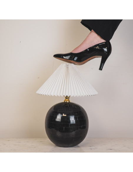 Pied de Lampe à poser Boule à facettes Hauteur 20 cm Miroir Noir Disco 