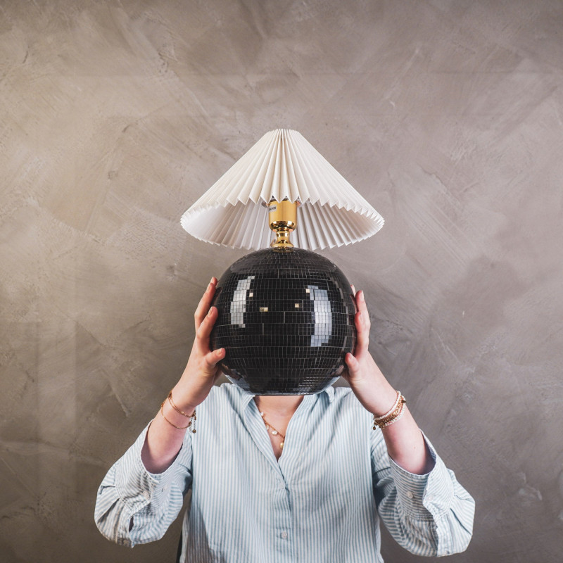 Pied de Lampe à poser Boule à facettes Hauteur 20 cm Miroir Noir Disco 