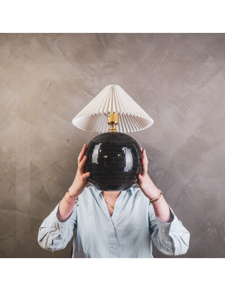 Pied de Lampe à poser Boule à facettes Hauteur 20 cm Miroir Noir Disco 