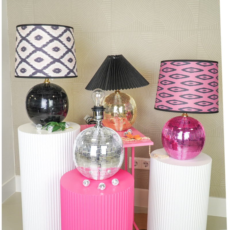 Pied de Lampe à poser Boule à facettes Hauteur 20 cm Miroir Noir Disco 