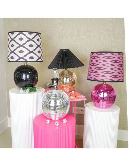 Pied de Lampe à poser Boule à facettes Hauteur 20 cm Miroir Noir Disco 