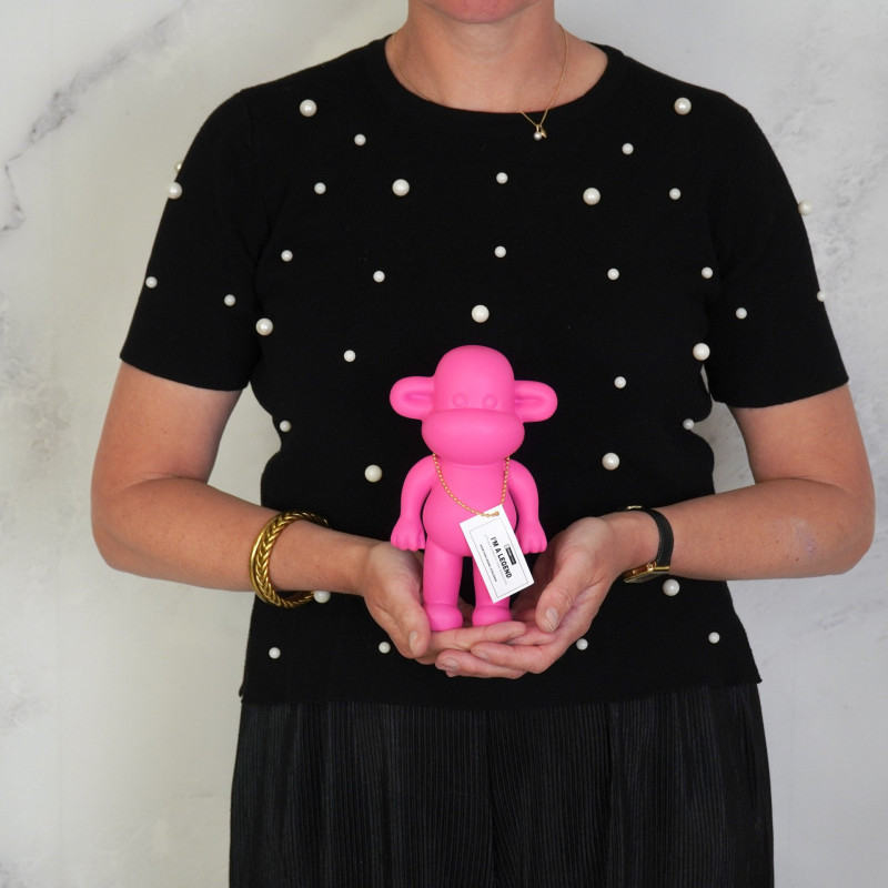 Statuette déco Singe Pop dopamine Hauteur 19 cm Résine Rose The Legend 