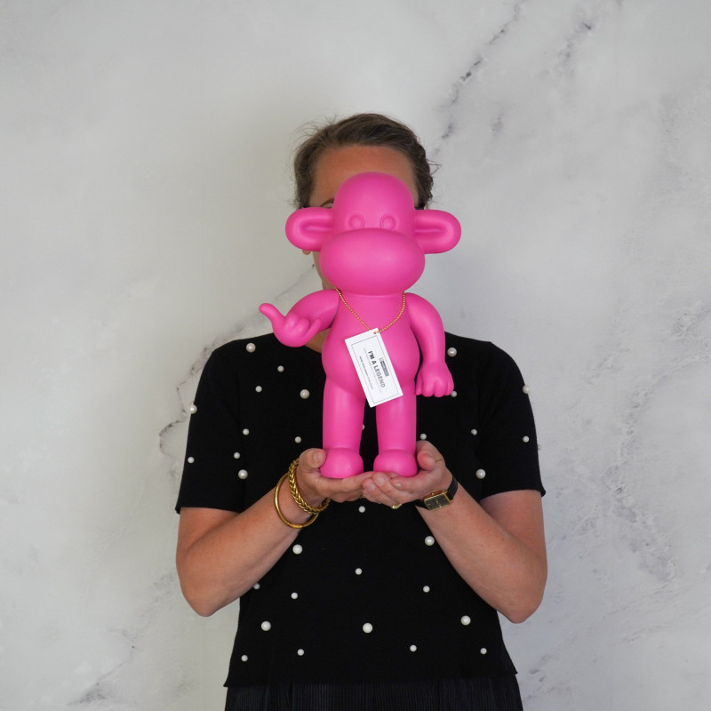 Statue déco Singe Loose dopamine Hauteur 35 cm Résine Rose The Legend 