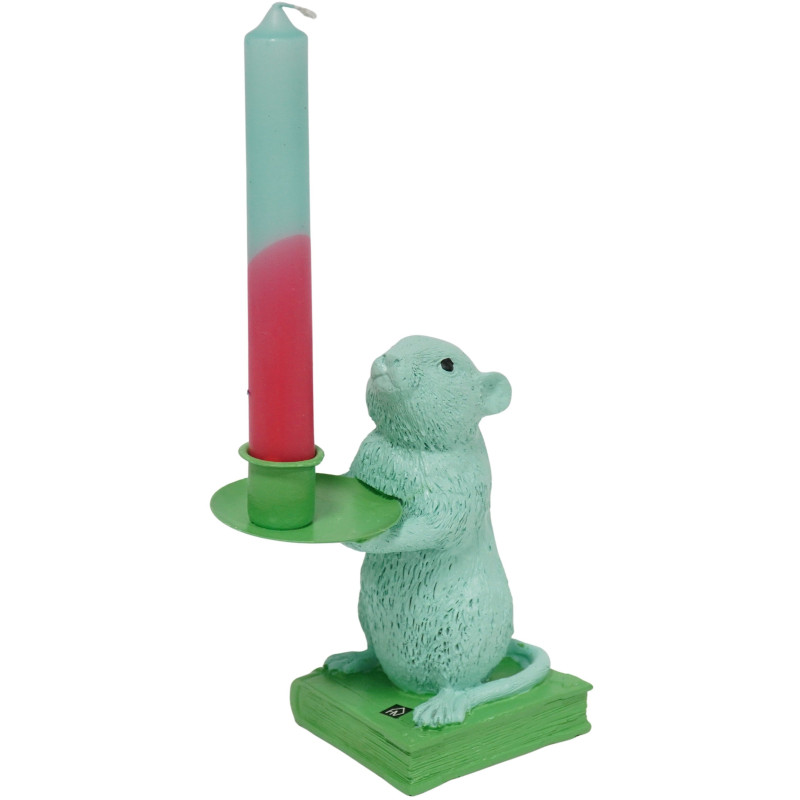 Bougeoir original Souris Pop Hauteur 17 cm Résine Métal Vert Vert menthe Mouse 