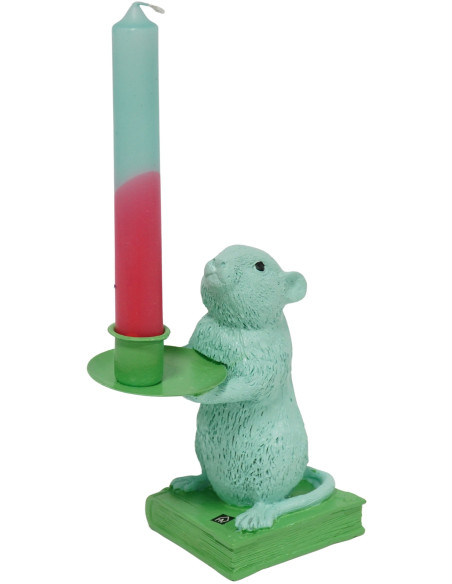 Bougeoir original Souris Pop Hauteur 17 cm Résine Métal Vert Vert menthe Mouse 