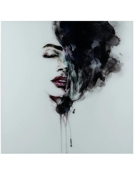 Grand Tableau mural impression sur verre Visage de femme 120x120 en Verre trempé Noir Blanc Nilda