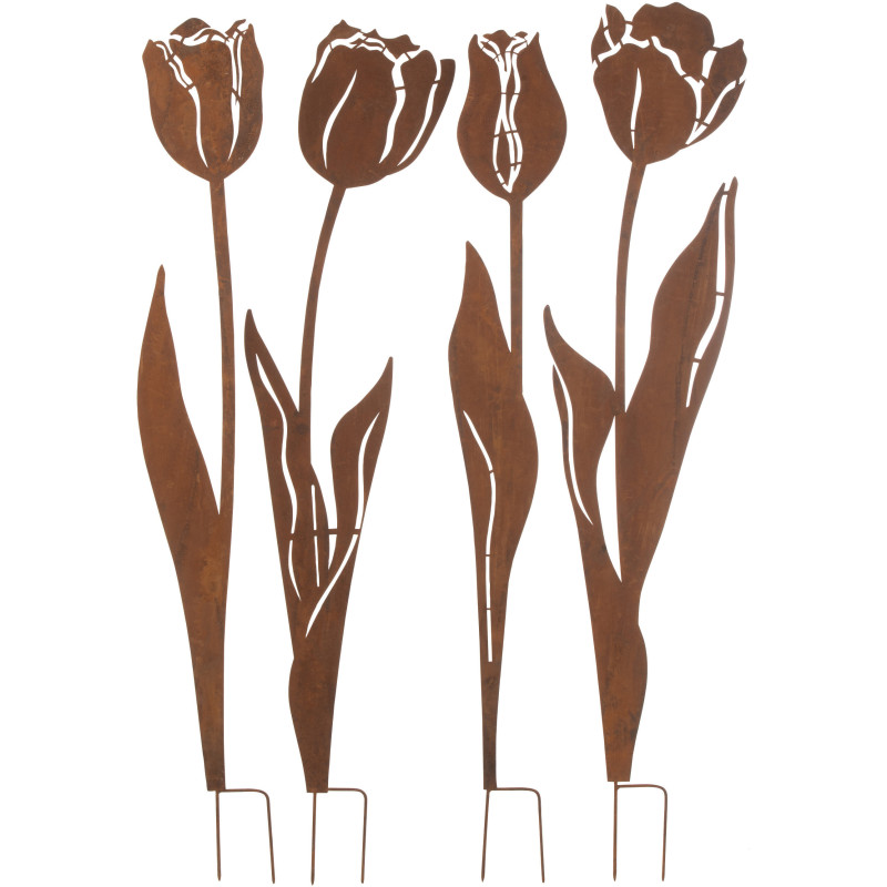 Décoration jardin 4 Fleurs en métal rouillé H112 cm - 1