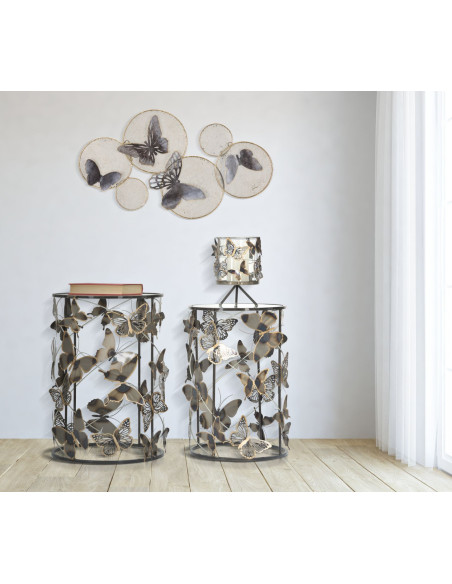 Décoration murale bohème chic Papillons 66x38 Métal Noir Doré Butterfly