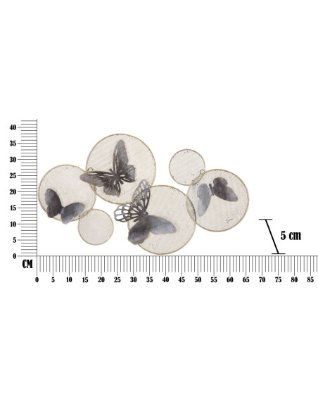 Décoration murale bohème chic Papillons 66x38 Métal Noir Doré Butterfly