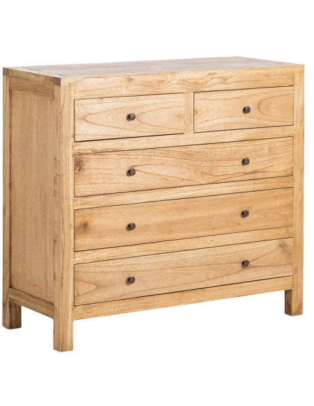Commode rustique chic 5 tiroirs en Bois de mindi Naturel Vera
