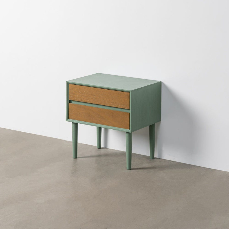 Table de chevet minimaliste chic 2 tiroirs 50 cm Bois MDF Vert Naturel Escala 