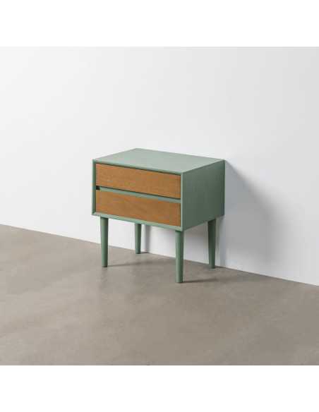 Table de chevet minimaliste chic 2 tiroirs 50 cm Bois MDF Vert Naturel Escala 