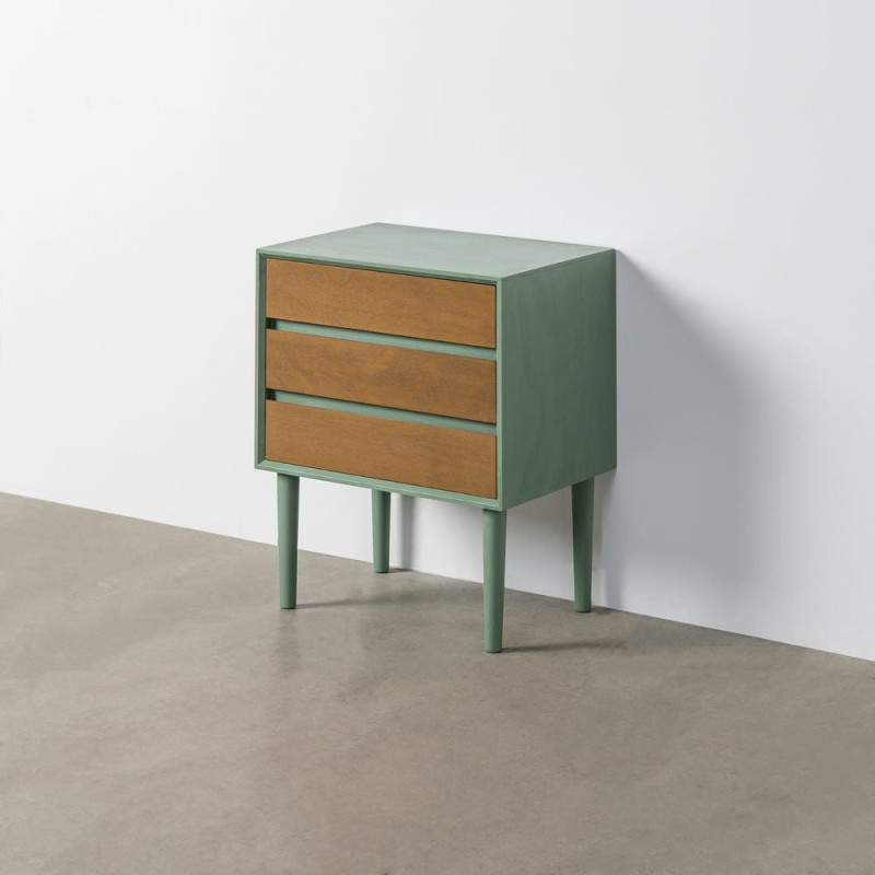 Grande Table de chevet minimaliste chic 3 tiroirs 50 cm Bois MDF Vert Naturel Escala 