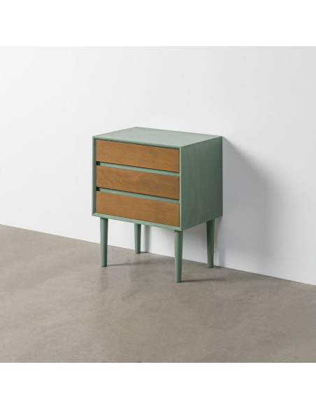 Grande Table de chevet minimaliste chic 3 tiroirs 50 cm Bois MDF Vert Naturel Escala 