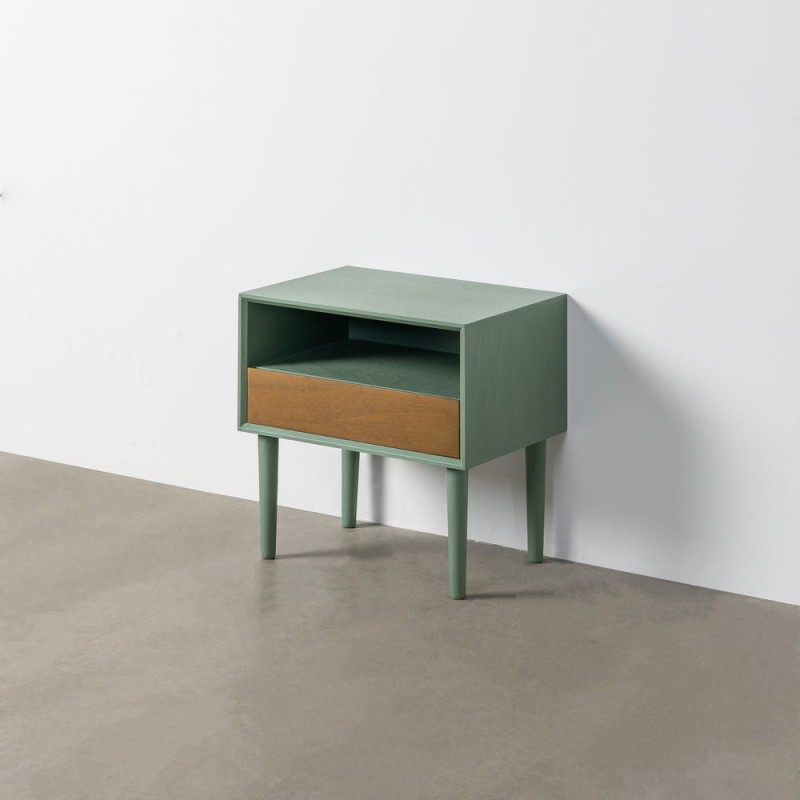 Table de chevet minimaliste chic 1 tiroir 1 niche 50 cm Bois MDF Vert Naturel Escala 