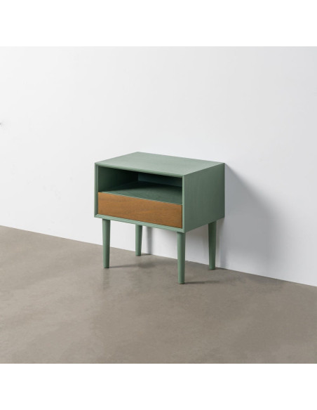 Table de chevet minimaliste chic 1 tiroir 1 niche 50 cm Bois MDF Vert Naturel Escala 