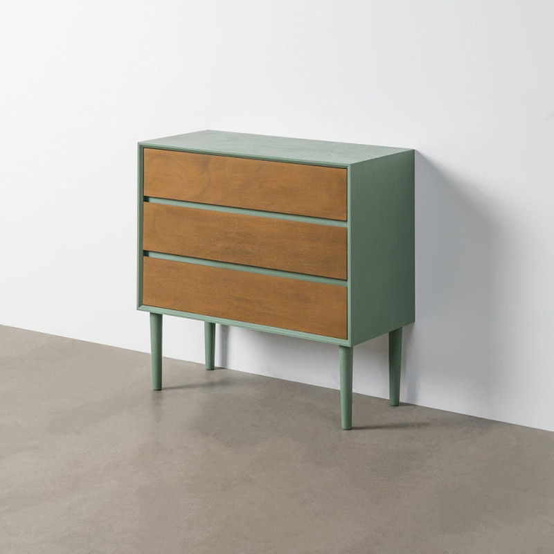 Commode de chambre minimaliste chic 3 tiroirs 75 cm Bois MDF Vert Naturel Escala 