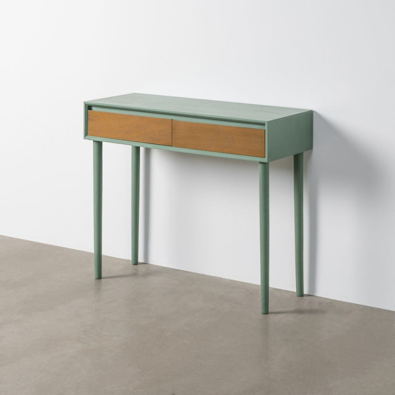 Console d'entrée minimaliste chic Rectangulaire 2 tiroirs 90 cm Bois MDF Vert Naturel Escala 