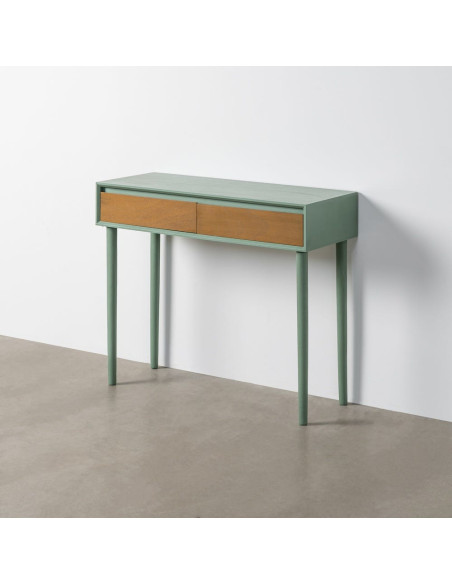 Console d'entrée minimaliste chic Rectangulaire 2 tiroirs 90 cm Bois MDF Vert Naturel Escala 