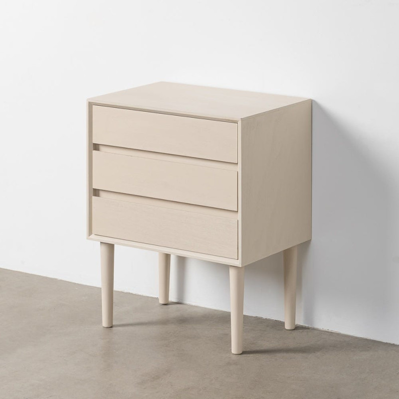 Grande Table de chevet minimaliste chic 3 tiroirs 50 cm Bois MDF Blanc crème Escala 
