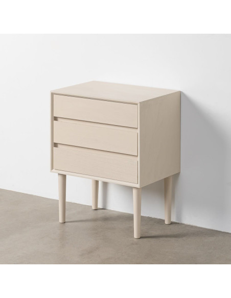 Grande Table de chevet minimaliste chic 3 tiroirs 50 cm Bois MDF Blanc crème Escala 