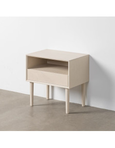 Table de chevet minimaliste chic 1 tiroir 1 niche 50 cm Bois MDF Blanc crème Escala 