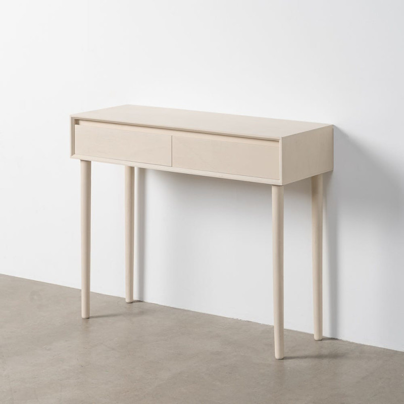 Console d'entrée minimaliste chic Rectangulaire 2 tiroirs 90 cm Bois MDF Blanc crème Escala 