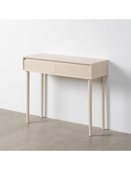 Console d'entrée minimaliste chic Rectangulaire 2 tiroirs 90 cm Bois MDF Blanc crème Escala 