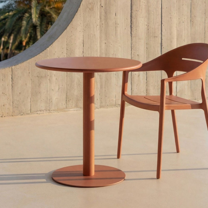 Table de jardin design minimaliste Ronde 70 cm Métal Terracotta Luz 