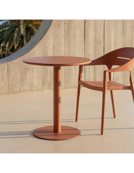 Table de jardin design minimaliste Ronde 70 cm Métal Terracotta Luz 