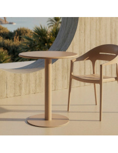 Table de jardin design minimaliste Ronde 70 cm Métal Beige Luz 