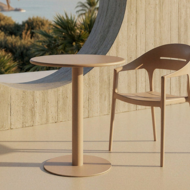 Table de jardin design minimaliste Ronde 70 cm Métal Beige Luz 