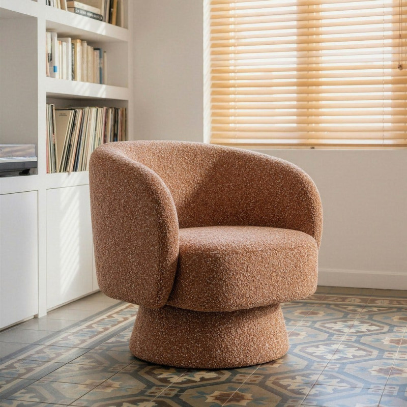 Fauteuil moderne cocooning Tissu Rose saumon Chiné Bois Pausa 