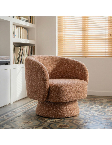 Fauteuil moderne cocooning Tissu Rose saumon Chiné Bois Pausa 