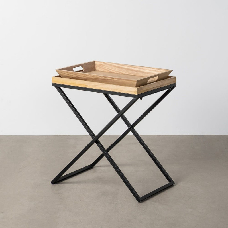 Table d'appoint indus Plateau amovible Rectangulaire 55 cm Bois MDF Naturel Métal Noir Cruce 