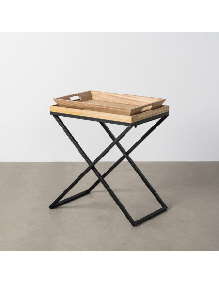 Table d'appoint indus Plateau amovible Rectangulaire 55 cm Bois MDF Naturel Métal Noir Cruce 