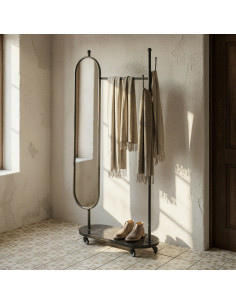 Meuble d'entrée sur roues Portemanteaux avec miroir Métal Marbre Noir Reflejo 