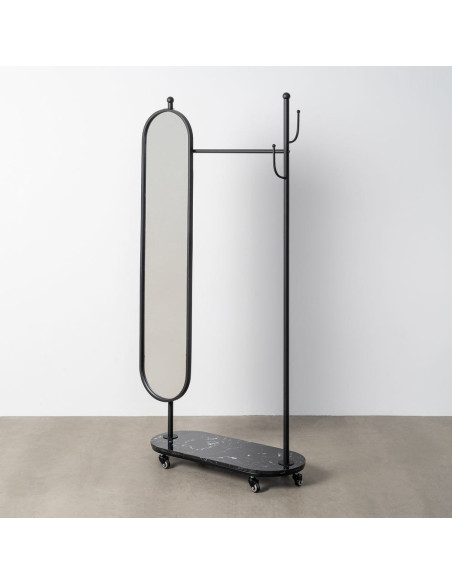 Meuble d'entrée sur roues Portemanteaux avec miroir Métal Marbre Noir Reflejo 