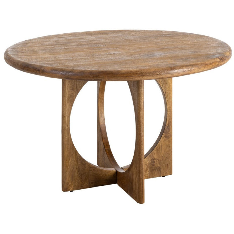 Grande Table à manger rétro chic Ronde 6 personnes 125 cm Bois de manguier Miel Calma 