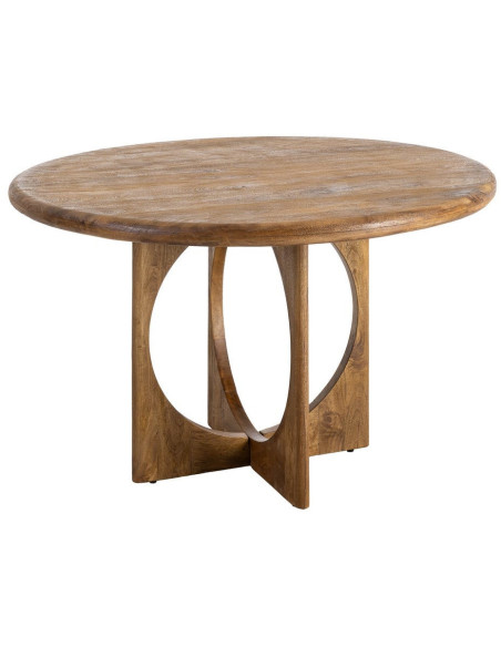 Grande Table à manger rétro chic Ronde 6 personnes 125 cm Bois de manguier Miel Calma 
