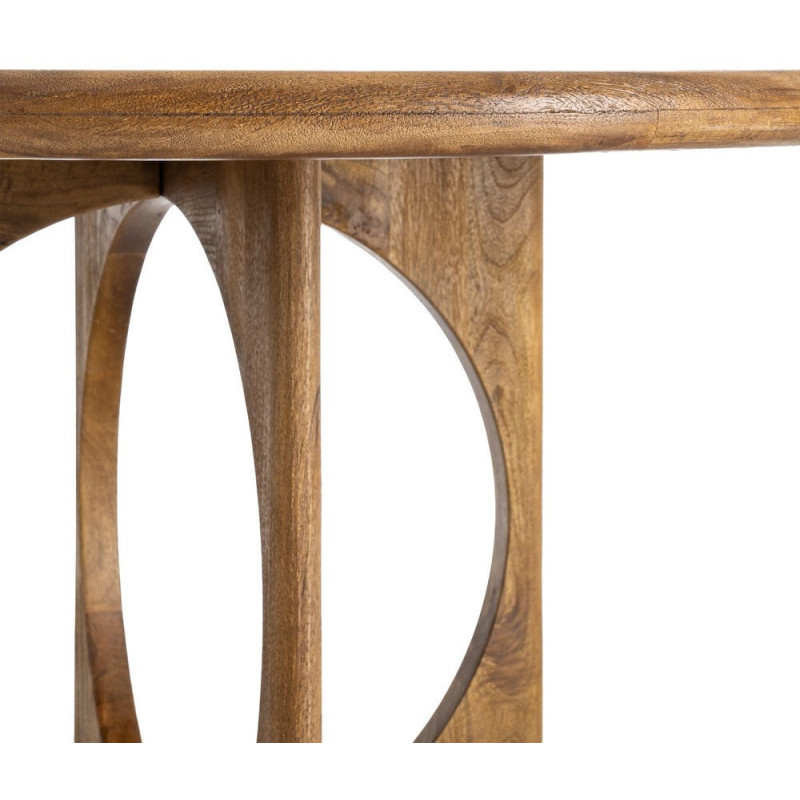 Grande Table à manger rétro chic Ronde 6 personnes 125 cm Bois de manguier Miel Calma 