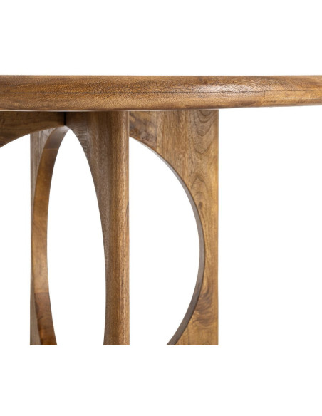 Grande Table à manger rétro chic Ronde 6 personnes 125 cm Bois de manguier Miel Calma 