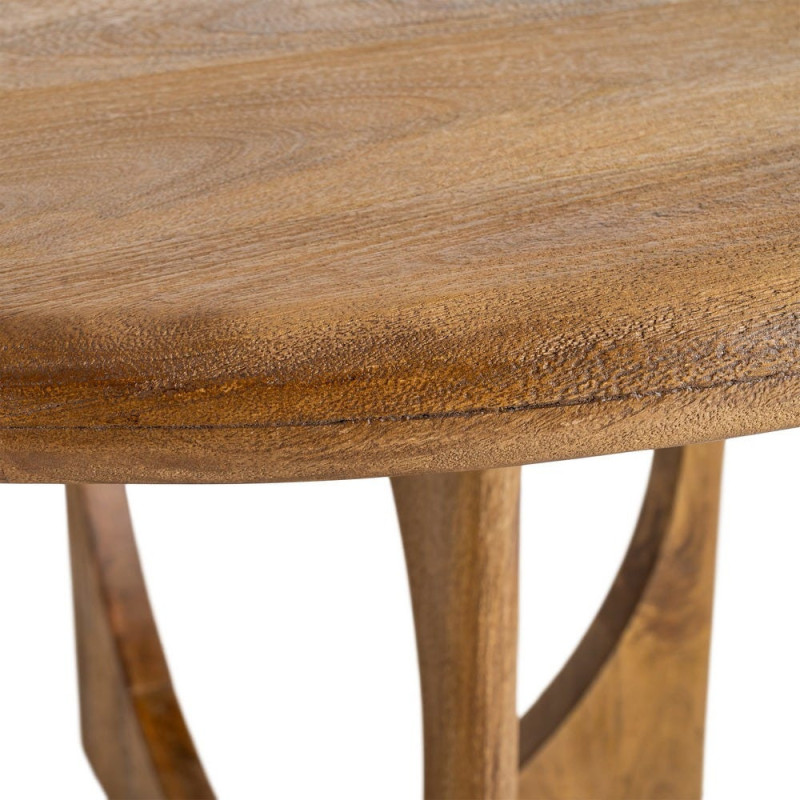Grande Table à manger rétro chic Ronde 6 personnes 125 cm Bois de manguier Miel Calma 