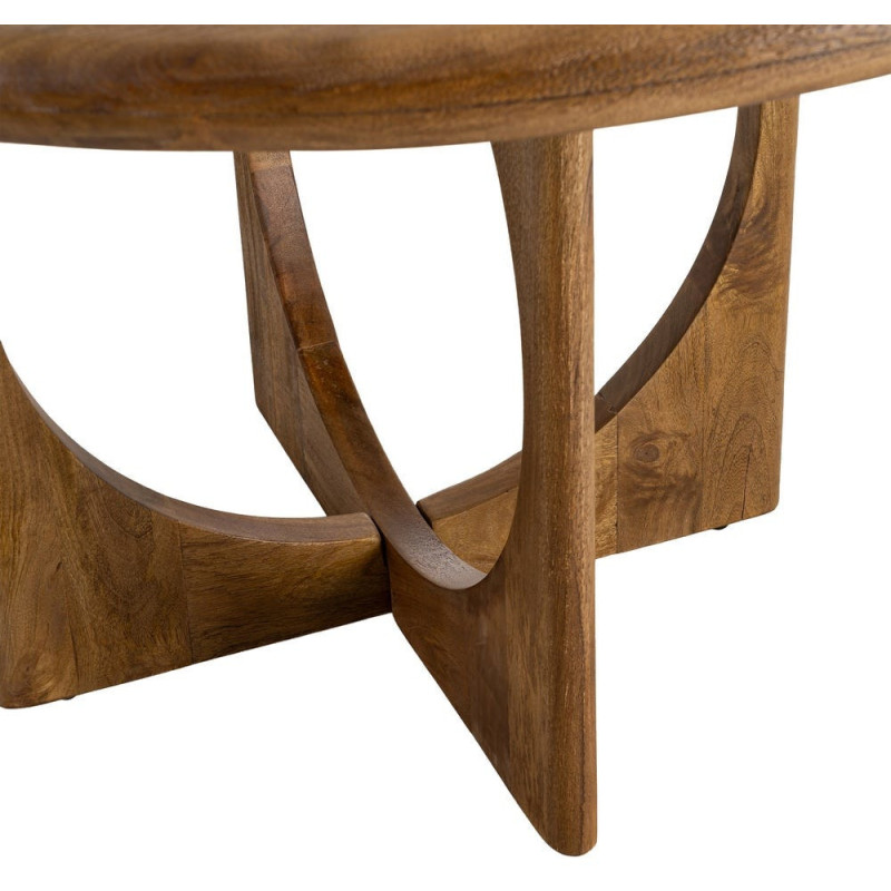 Grande Table à manger rétro chic Ronde 6 personnes 125 cm Bois de manguier Miel Calma 